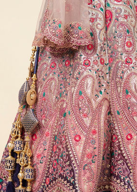 Rosewater Pink - Midnight Sapphire Blue Paisley Patterned Lahenga image number 4