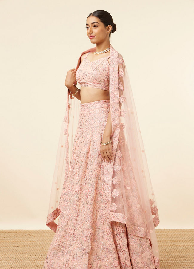 Mohey Women Light Pink Grey Embroidered Lehenga