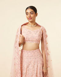 Mohey Women Light Pink Grey Embroidered Lehenga