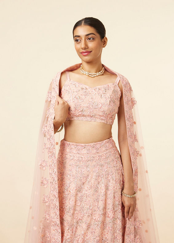 Mohey Women Light Pink Grey Embroidered Lehenga