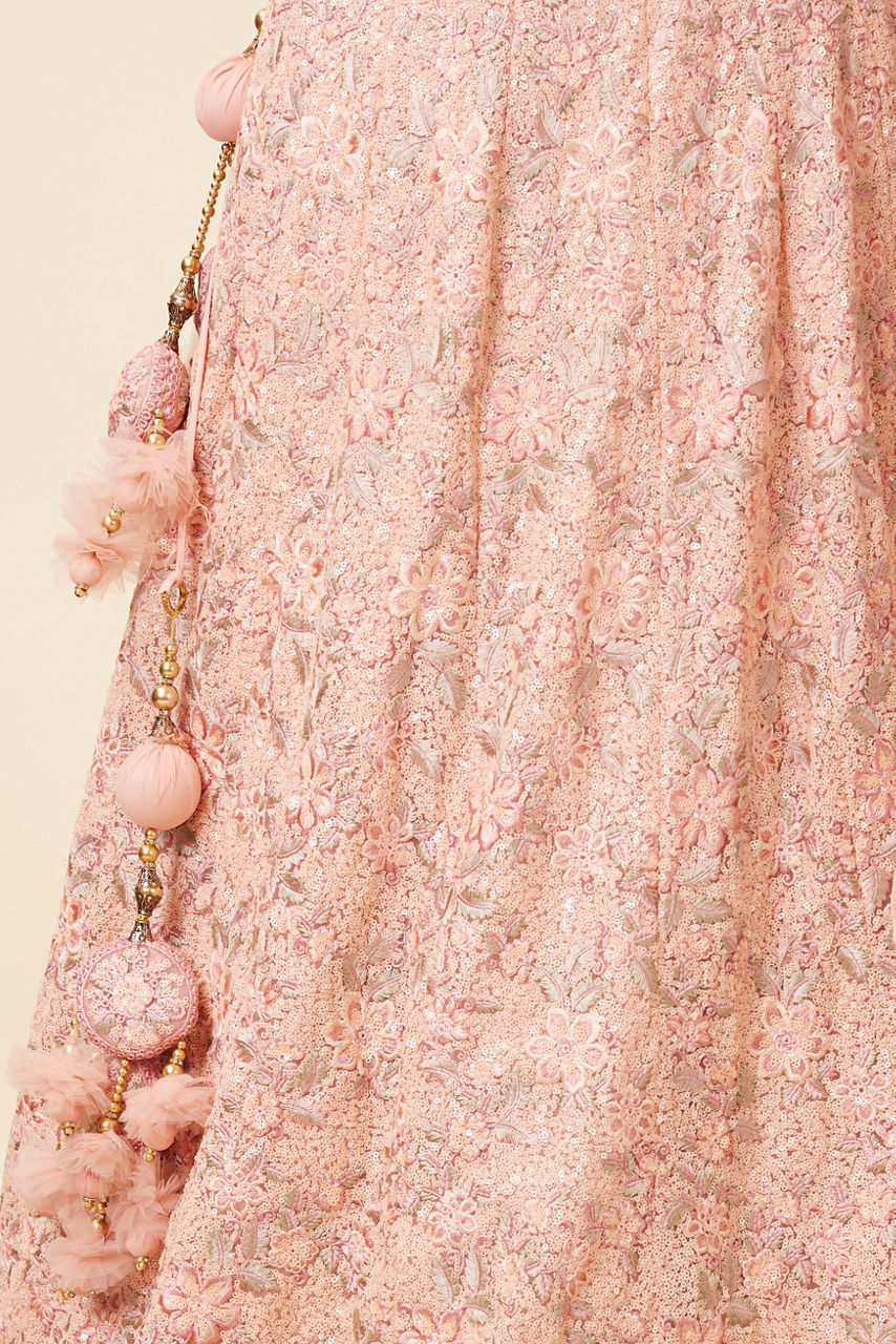 Mohey Women Light Pink Grey Embroidered Lehenga