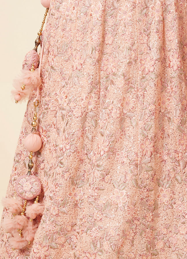 Mohey Women Light Pink Grey Embroidered Lehenga