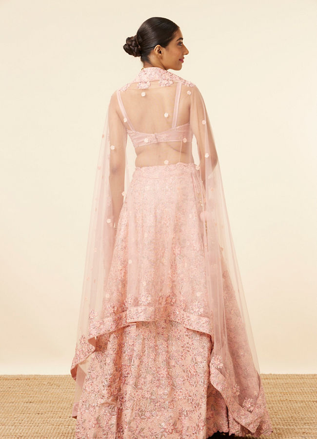 Mohey Women Light Pink Grey Embroidered Lehenga