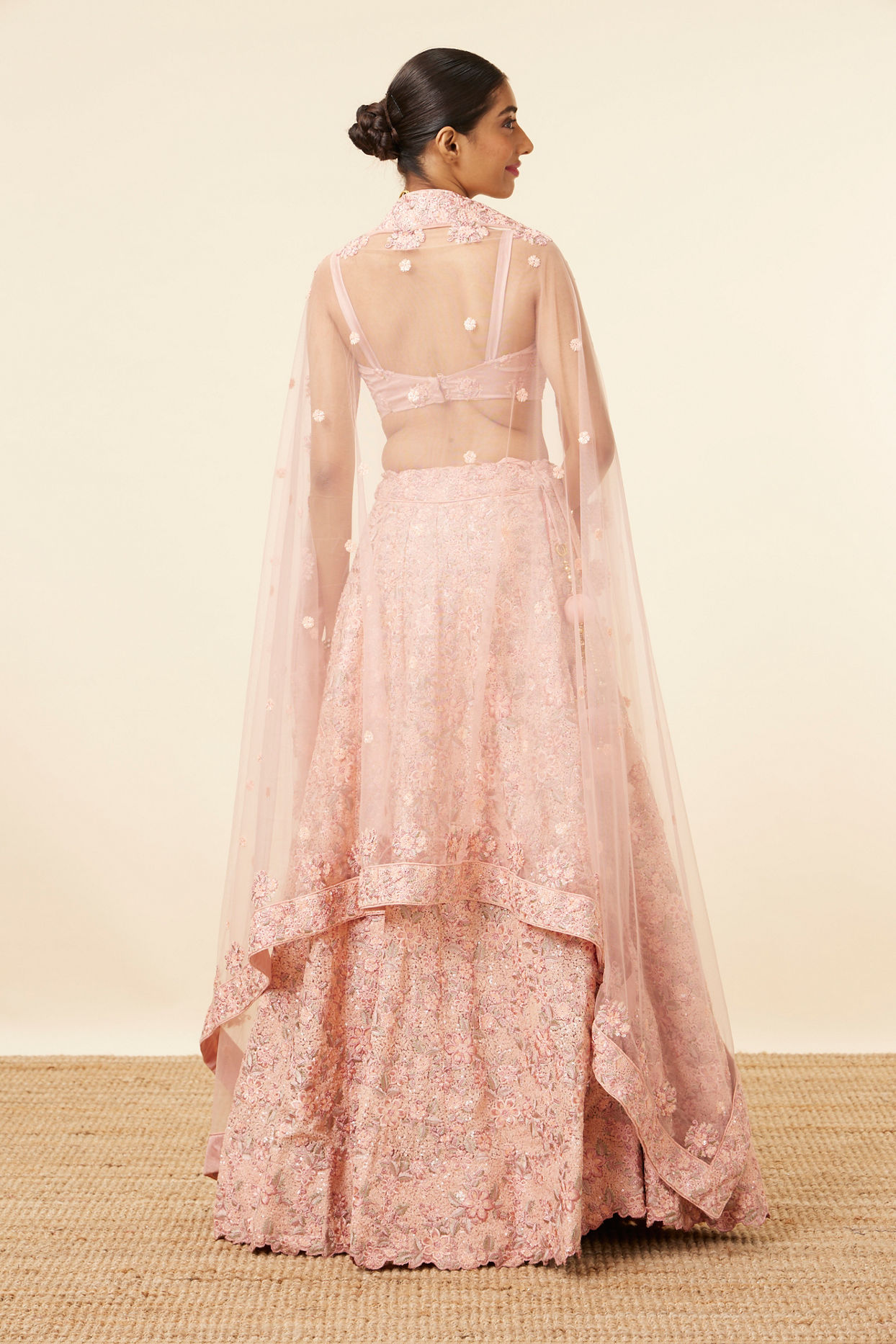 Mohey Women Light Pink Grey Embroidered Lehenga