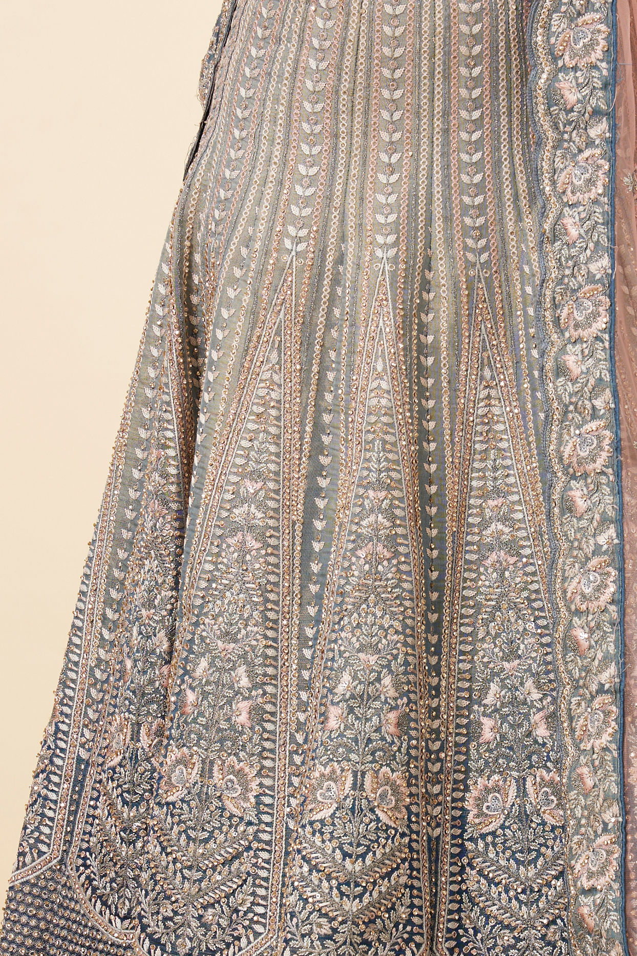 Grey Teal Blue Embellished Lehenga image number 4