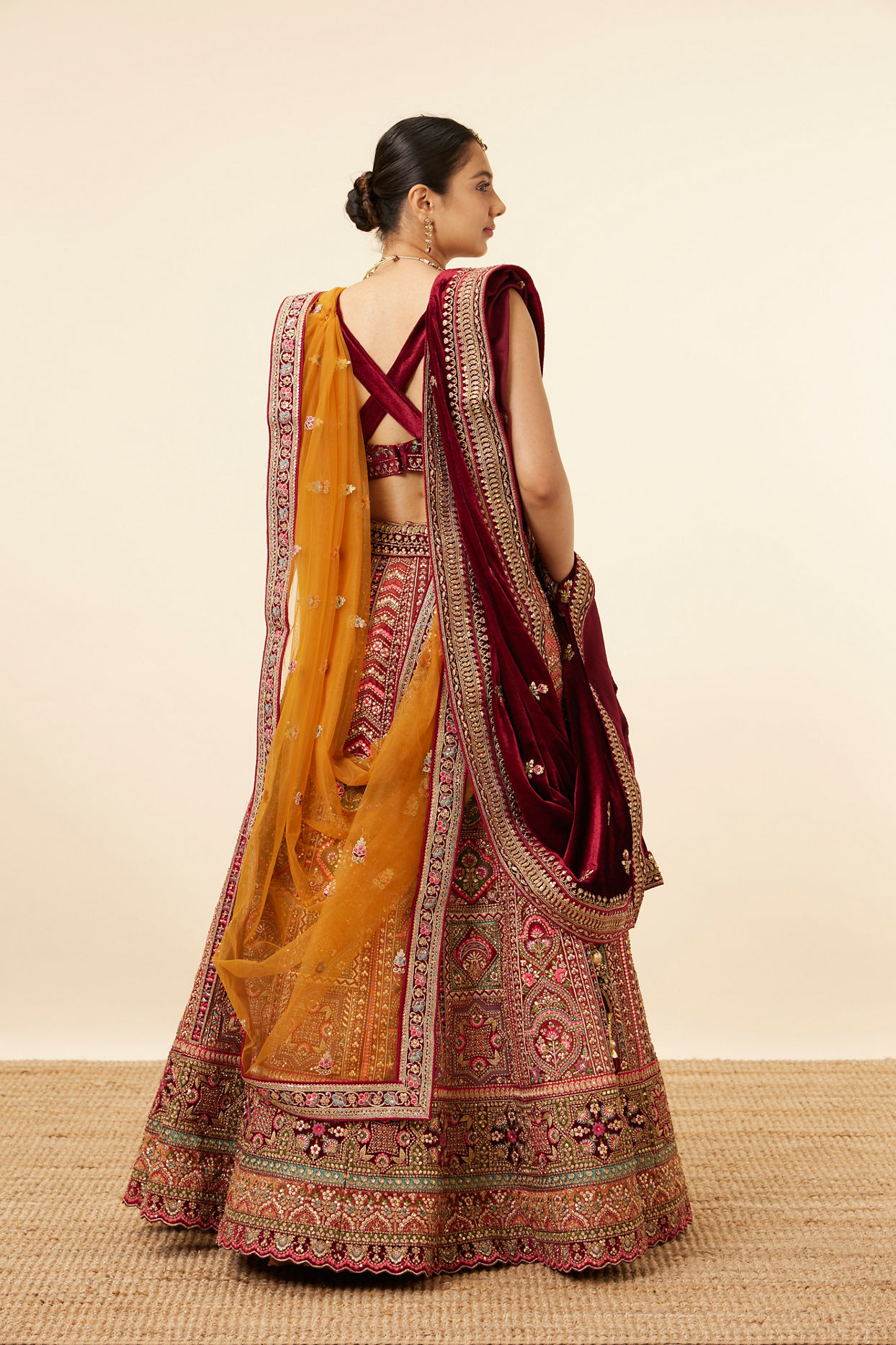 Mohey Women Light Orange Imperial Patterned Bridal Lehenga