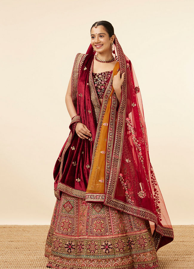 Mohey Women Light Orange Imperial Patterned Bridal Lehenga