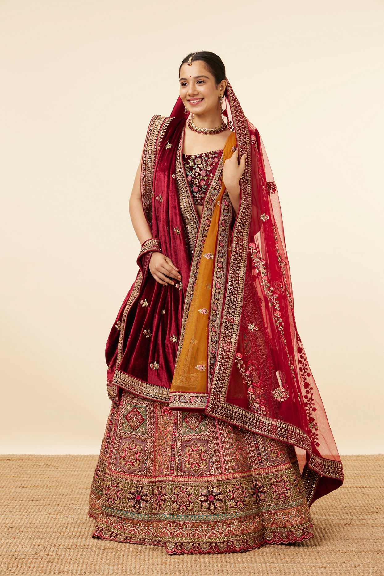 Mohey Women Light Orange Imperial Patterned Bridal Lehenga