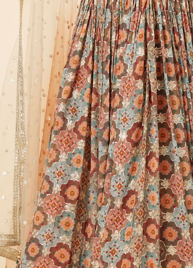 Mohey Women Rust and Seafoam Green Lehenga