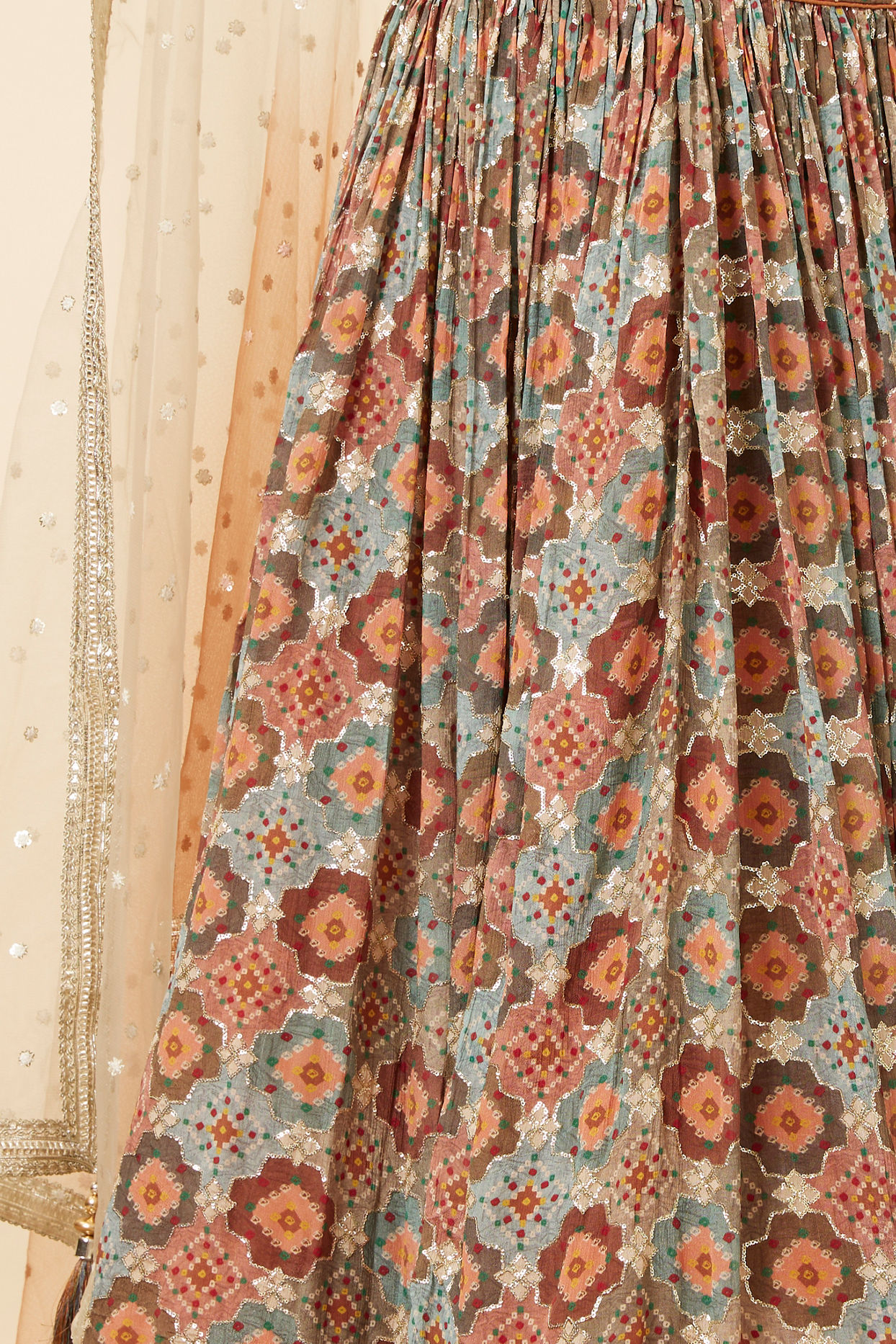 Mohey Women Rust and Seafoam Green Lehenga