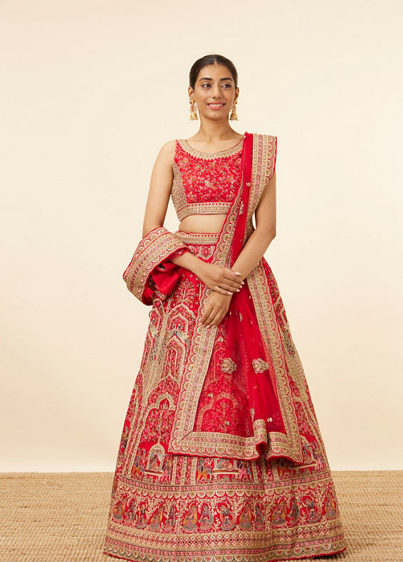 Mohey Women Red Embellished Bridal Lehenga