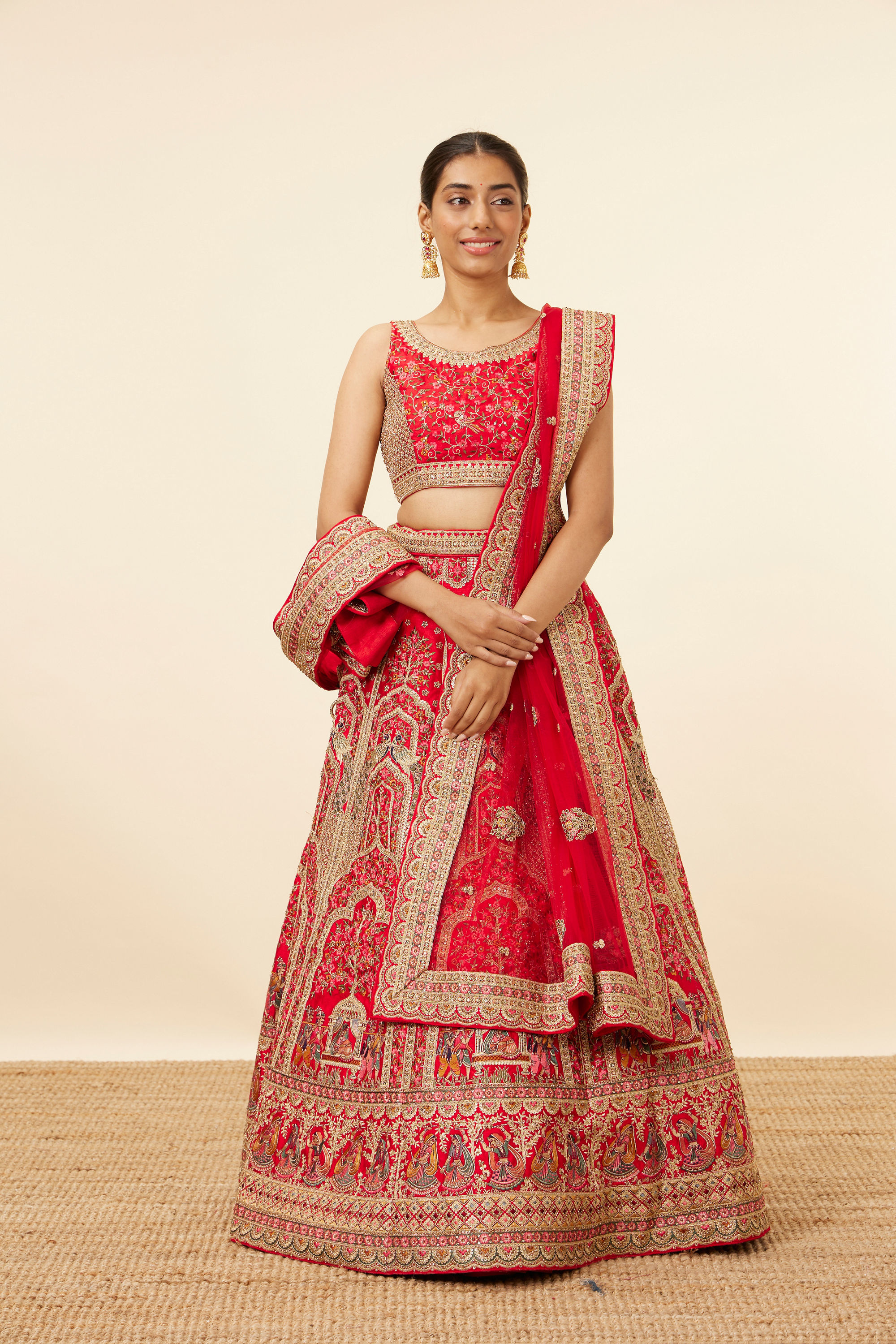 Mohey Women Red Embellished Bridal Lehenga