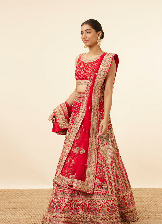 Red Embellished Bridal Lehenga image number 2