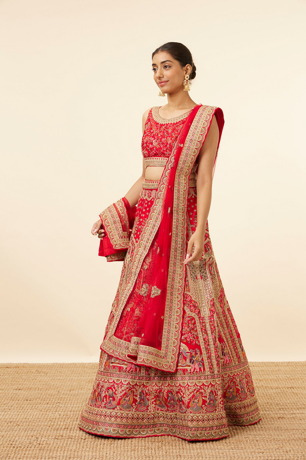 Red Embellished Bridal Lehenga image number 2