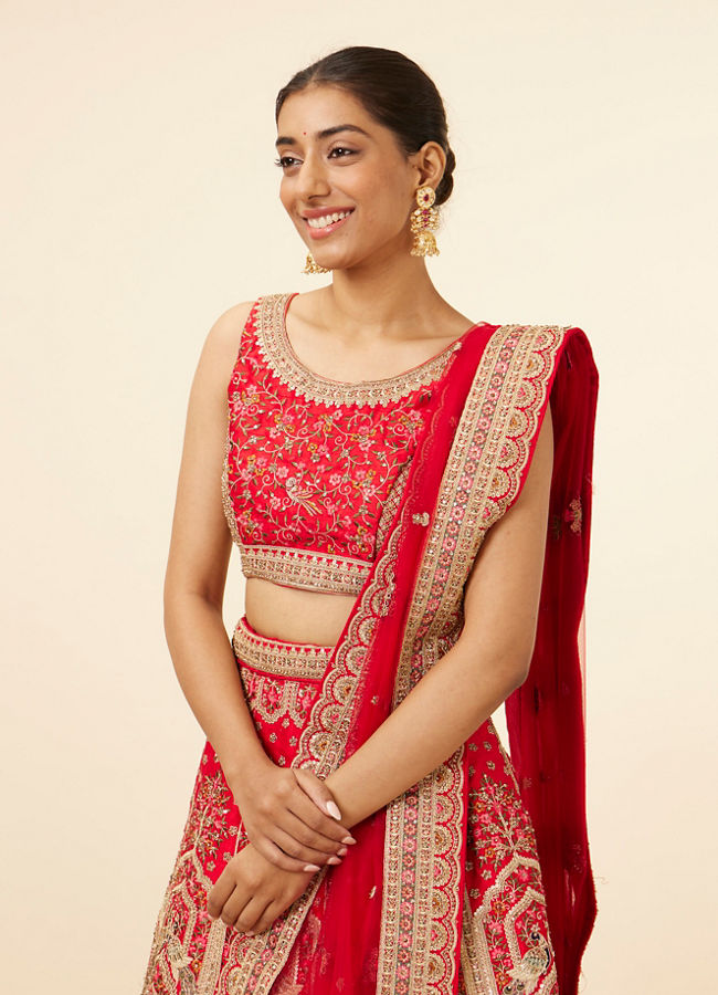 Red Embellished Bridal Lehenga image number 1