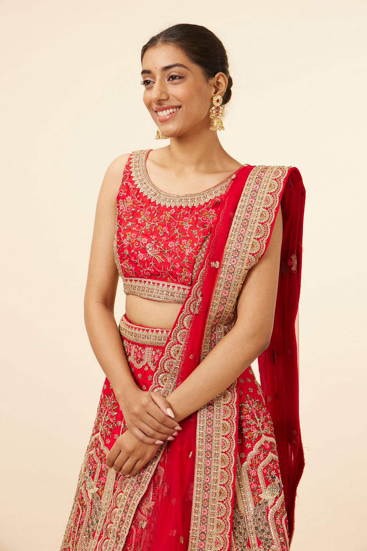 Mohey Women Red Embellished Bridal Lehenga