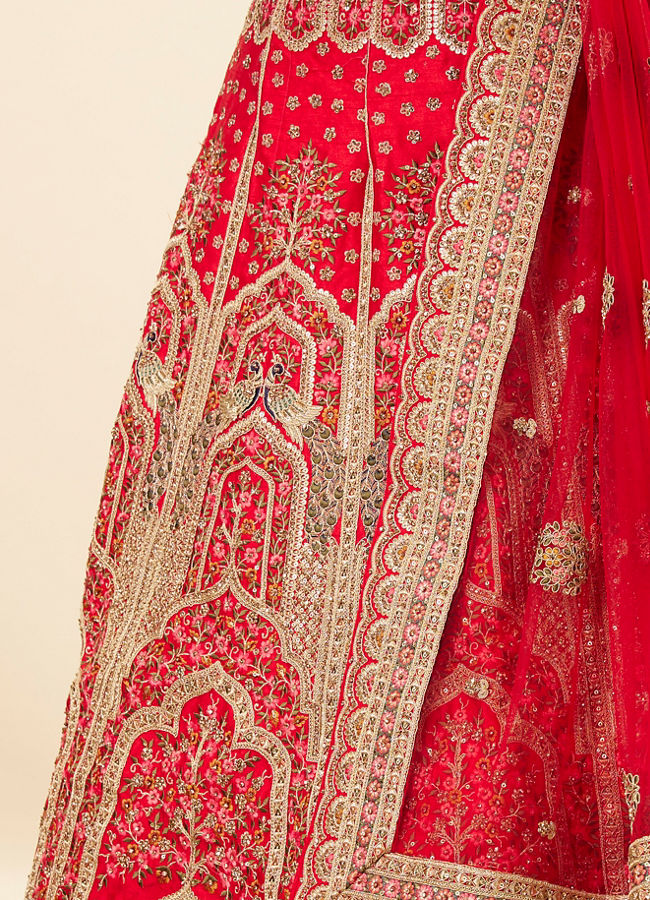 Red Embellished Bridal Lehenga image number 4