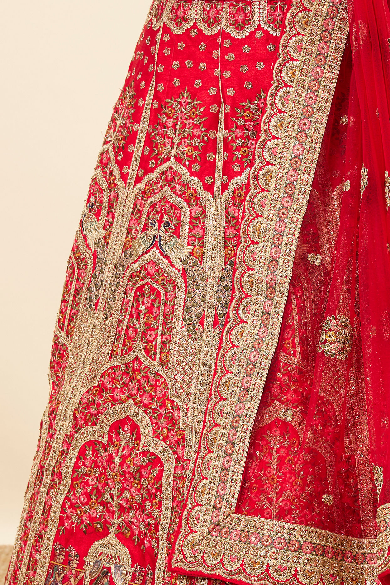 Red Embellished Bridal Lehenga image number 4