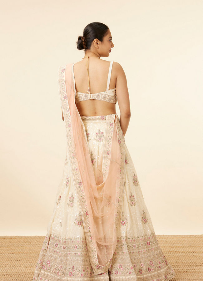 Mohey Women Enchanting Cream Floral Embroidered Lehenga