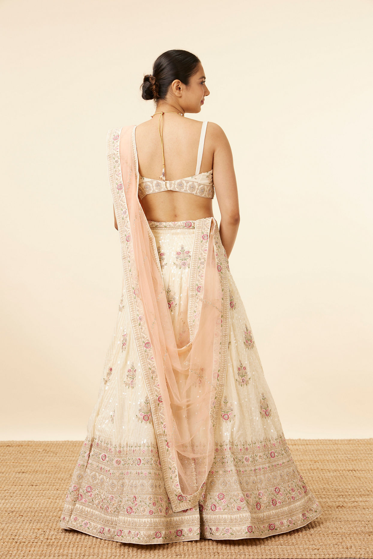 Mohey Women Enchanting Cream Floral Embroidered Lehenga