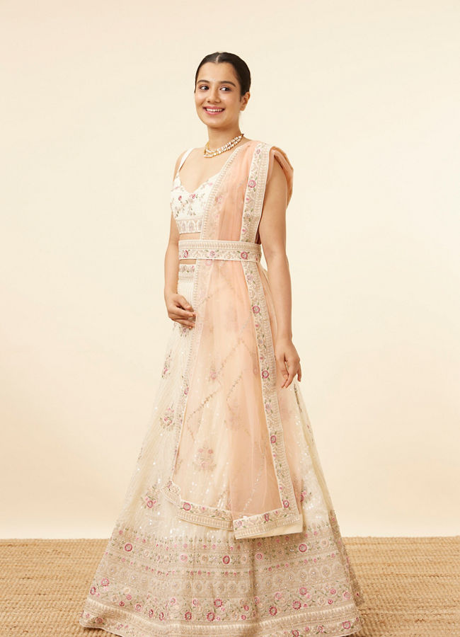 Mohey Women Enchanting Cream Floral Embroidered Lehenga