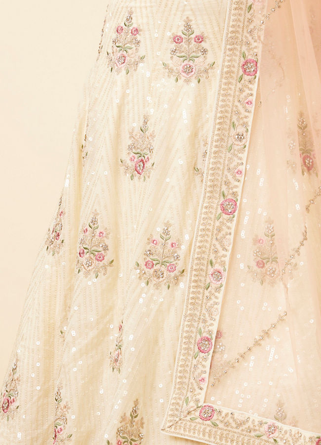Mohey Women Enchanting Cream Floral Embroidered Lehenga