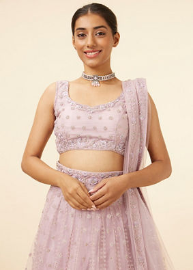 Mohey Women Purple Net Embellished Lehenga