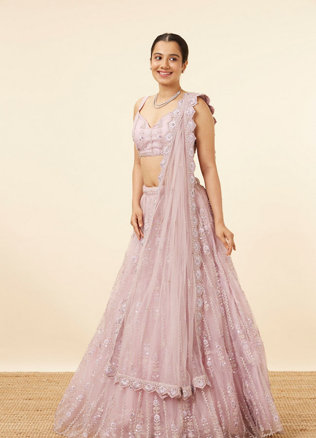 Mohey Women Purple Net Stone Embellished Lehenga