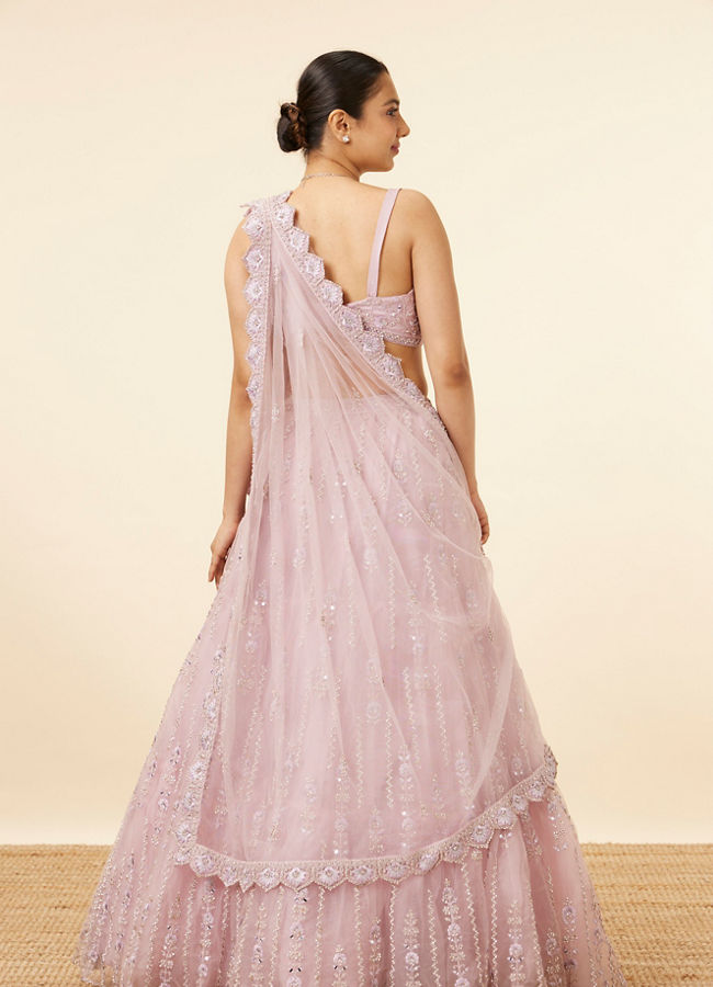 Mohey Women Purple Net Stone Embellished Lehenga