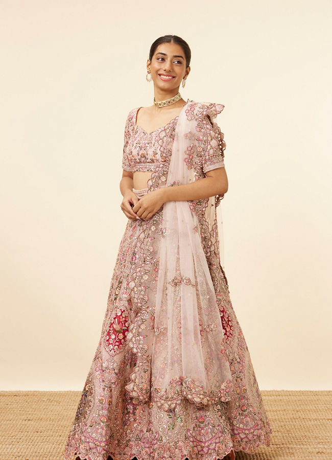 Light Pink Embroidered Pastel Lehenga image number 2