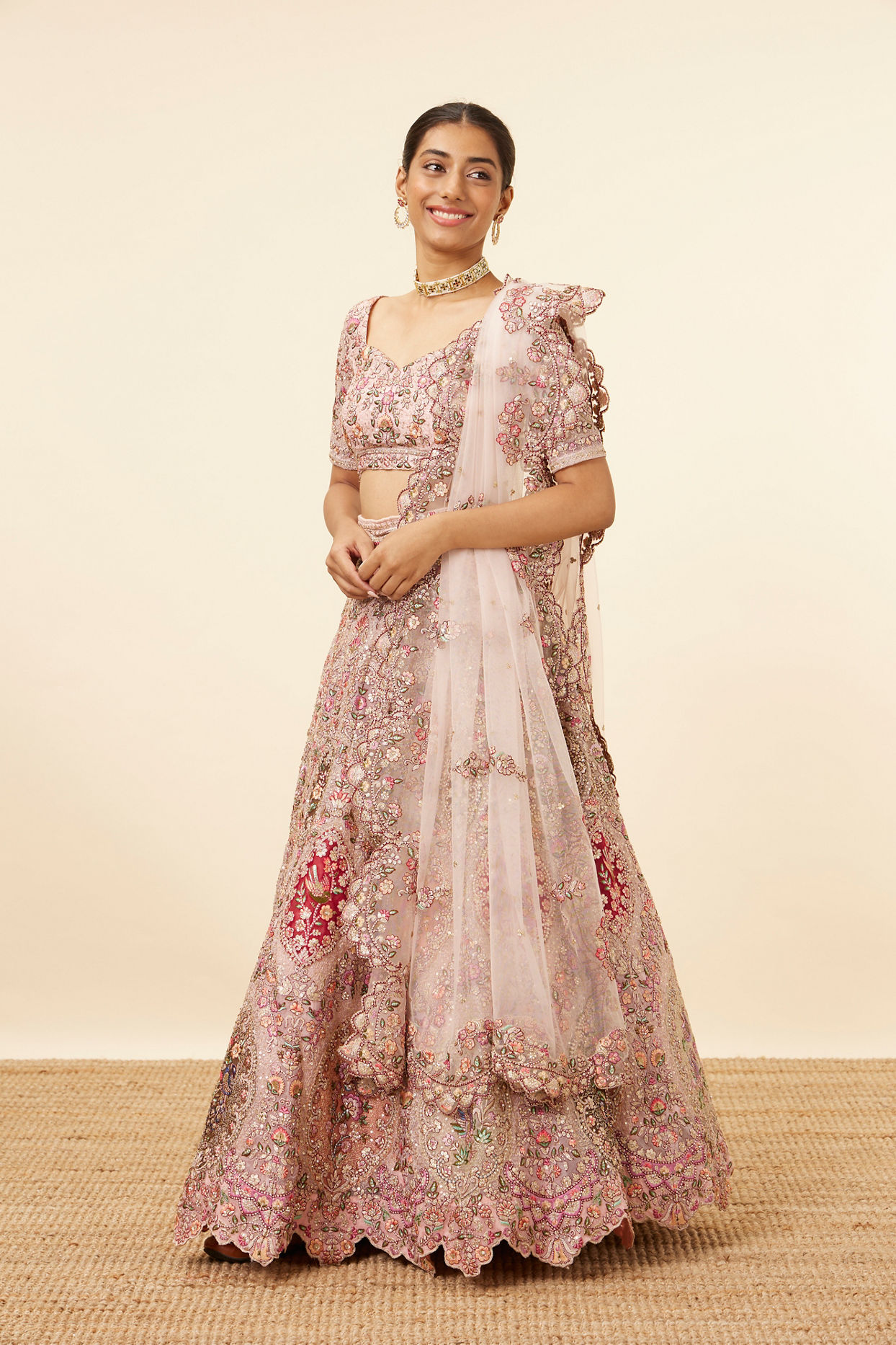 Light Pink Embroidered Pastel Lehenga image number 2