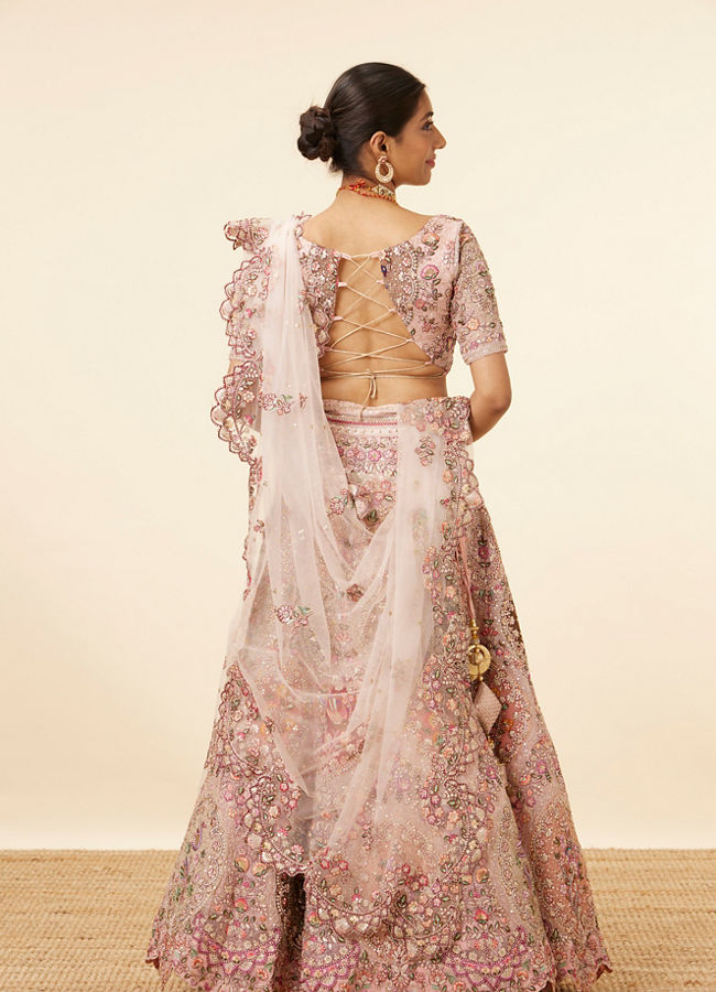 Light Pink Embroidered Pastel Lehenga image number 3