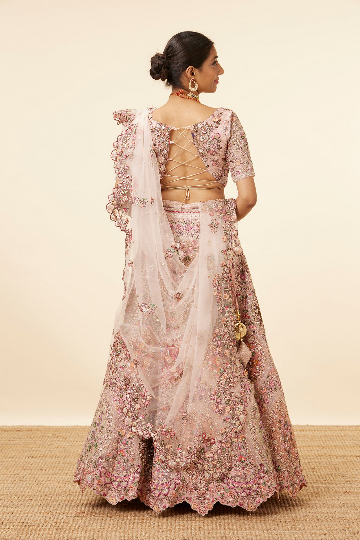 Light Pink Embroidered Pastel Lehenga image number 3