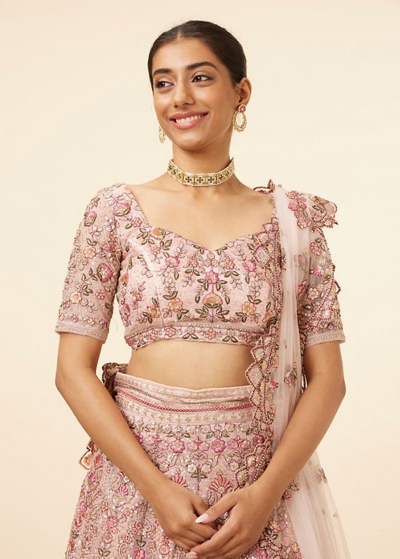 Mohey Women Light Pink Embroidered Pastel Bridal Lehenga