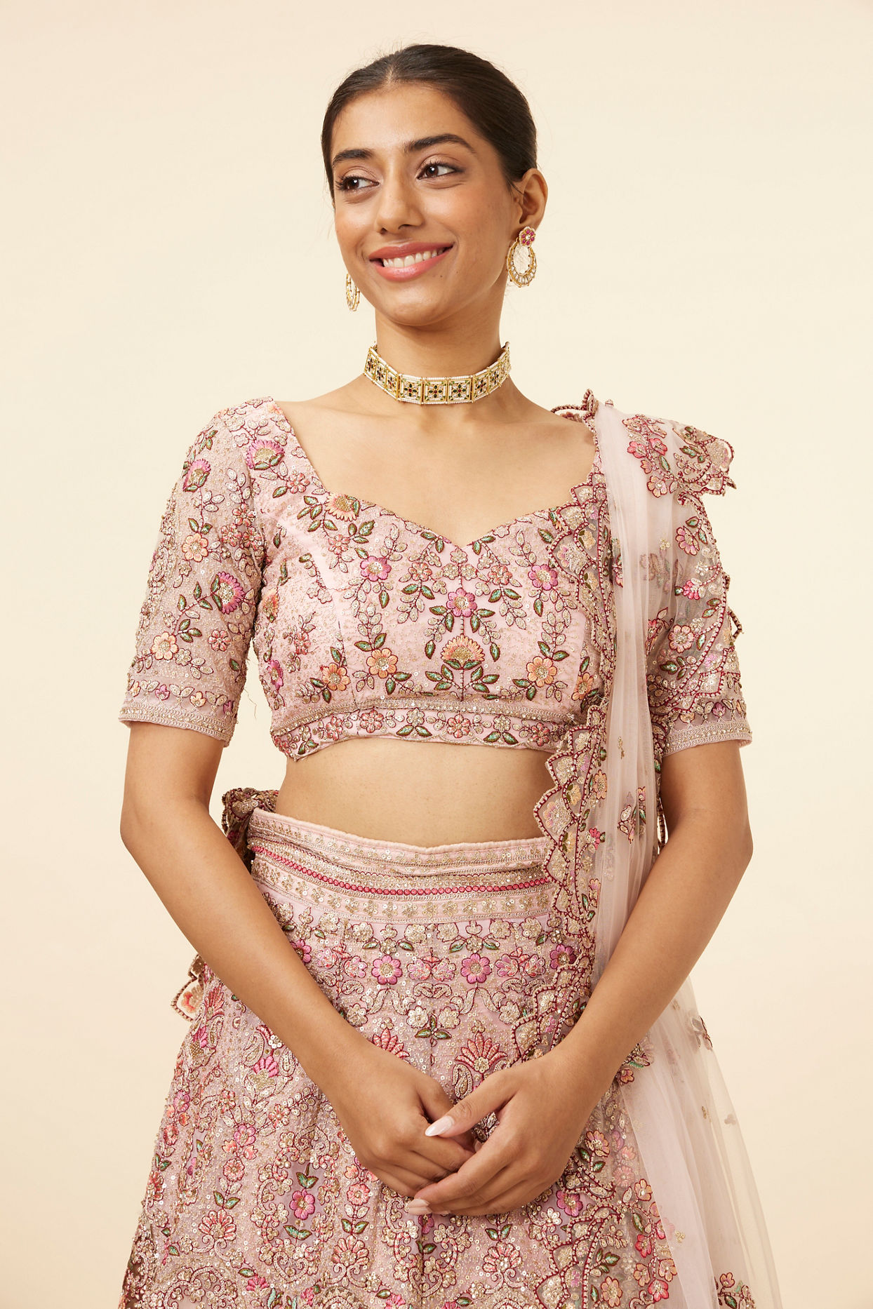 Buy Light Pink Embroidered Pastel Lehenga Online in India Mohey