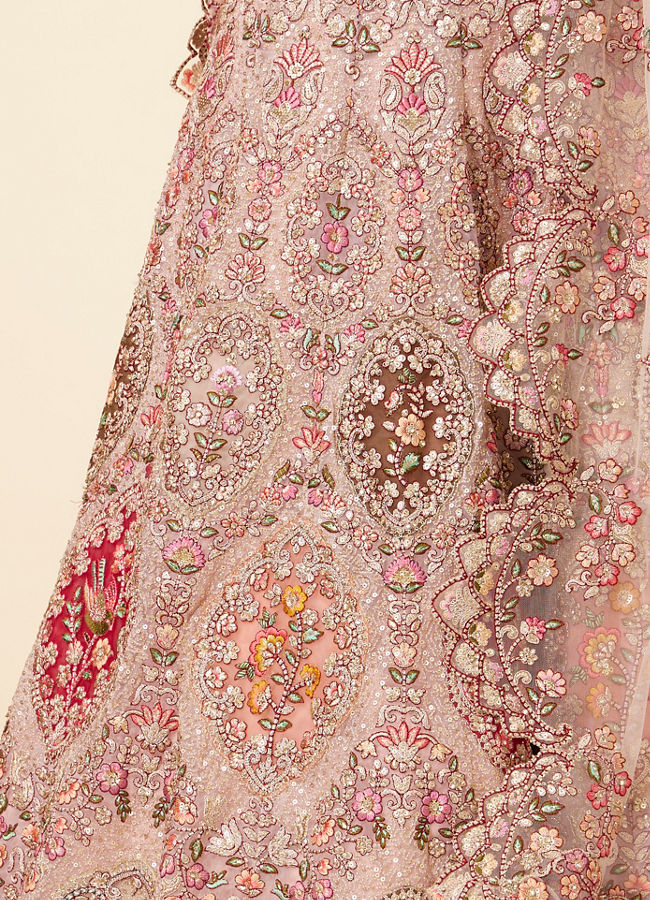 Light Pink Embroidered Pastel Lehenga image number 4