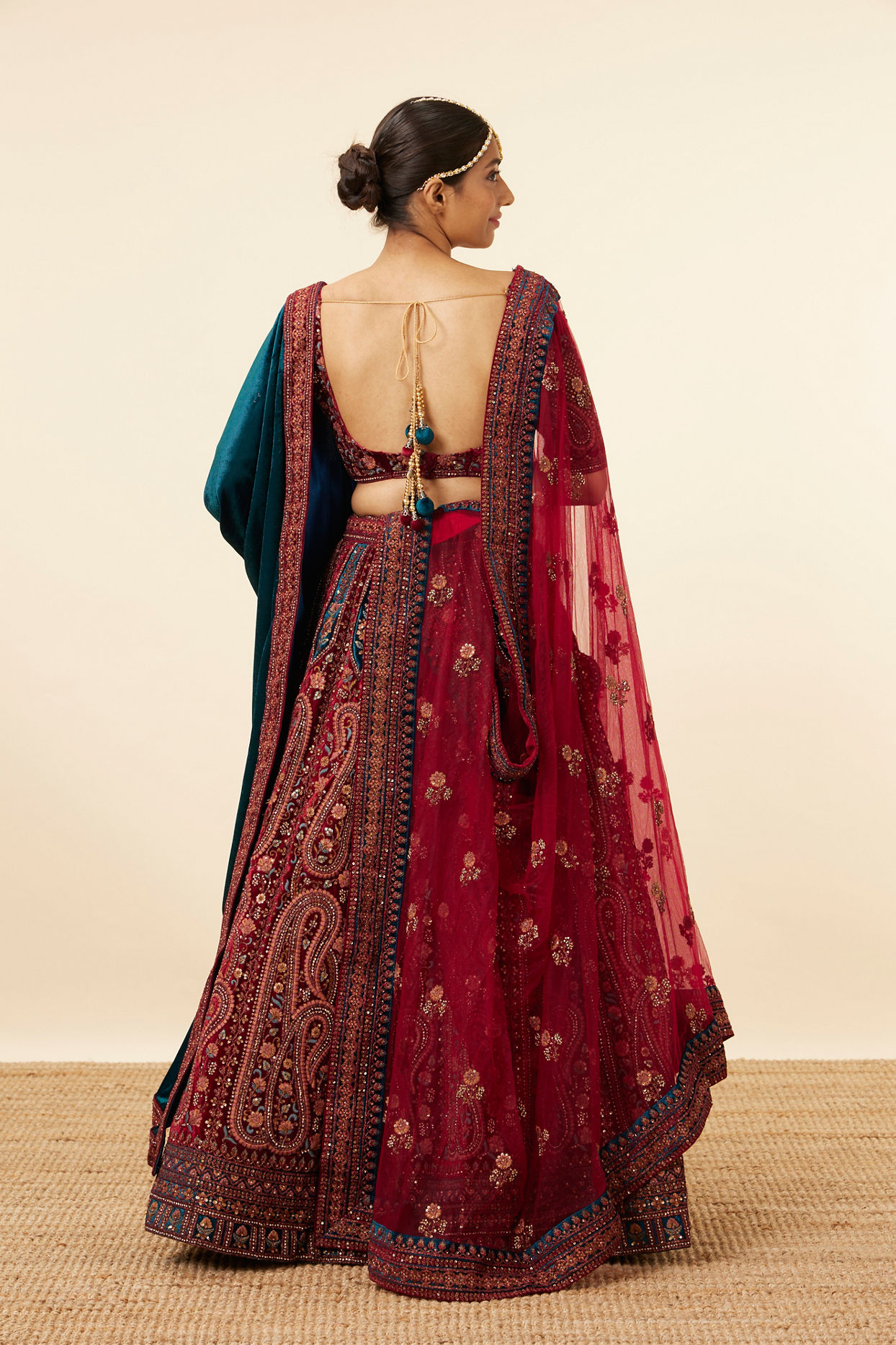 Buy Berry Red Floral Patterned Bridal Lehenga Online in the UK @Mohey -  Lehenga for Women