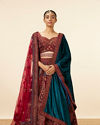 alt message - Mohey Women Rust Red Paisley Patterned Bridal Lehenga image number 0