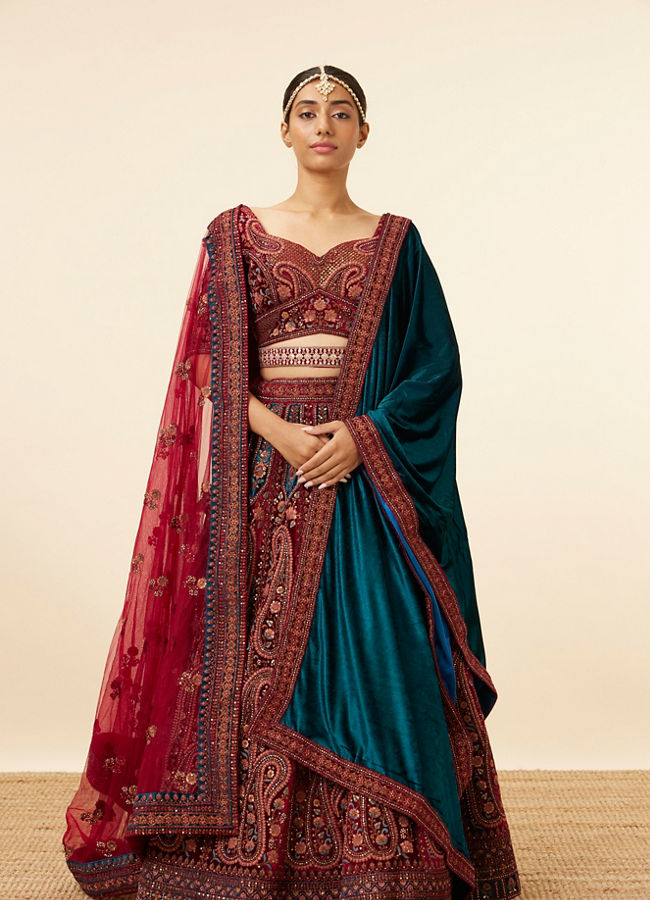 Rust Red Paisley Patterned Bridal Lehenga image number 0