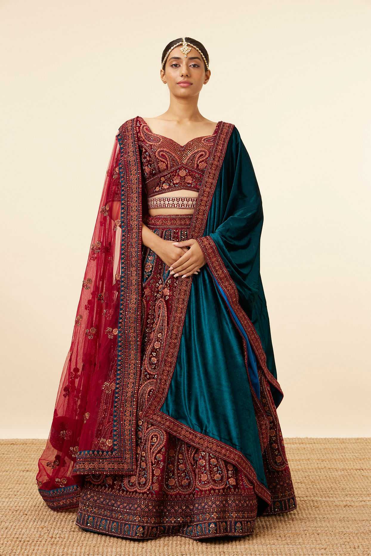 Buy Fawn Velvet Bridal Lehenga Online in Canada @Mohey - Mohey for