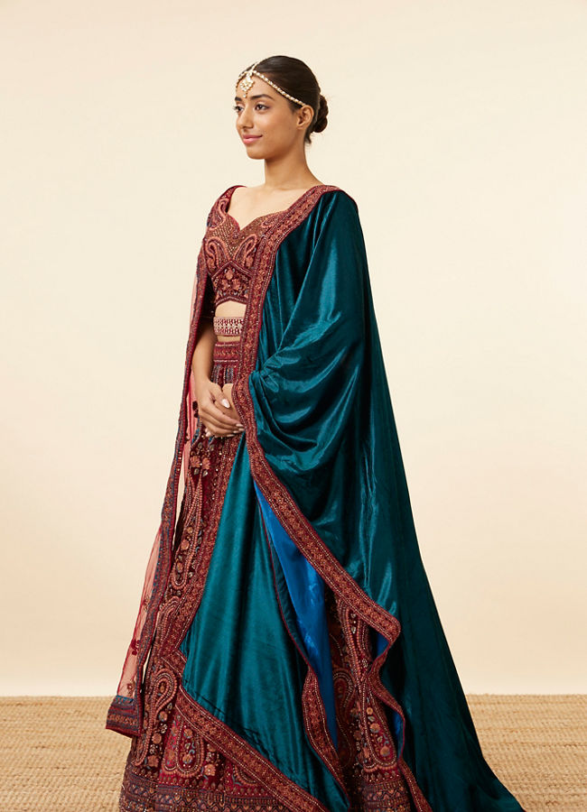 Buy Fawn Velvet Bridal Lehenga Online in Canada @Mohey - Lehenga