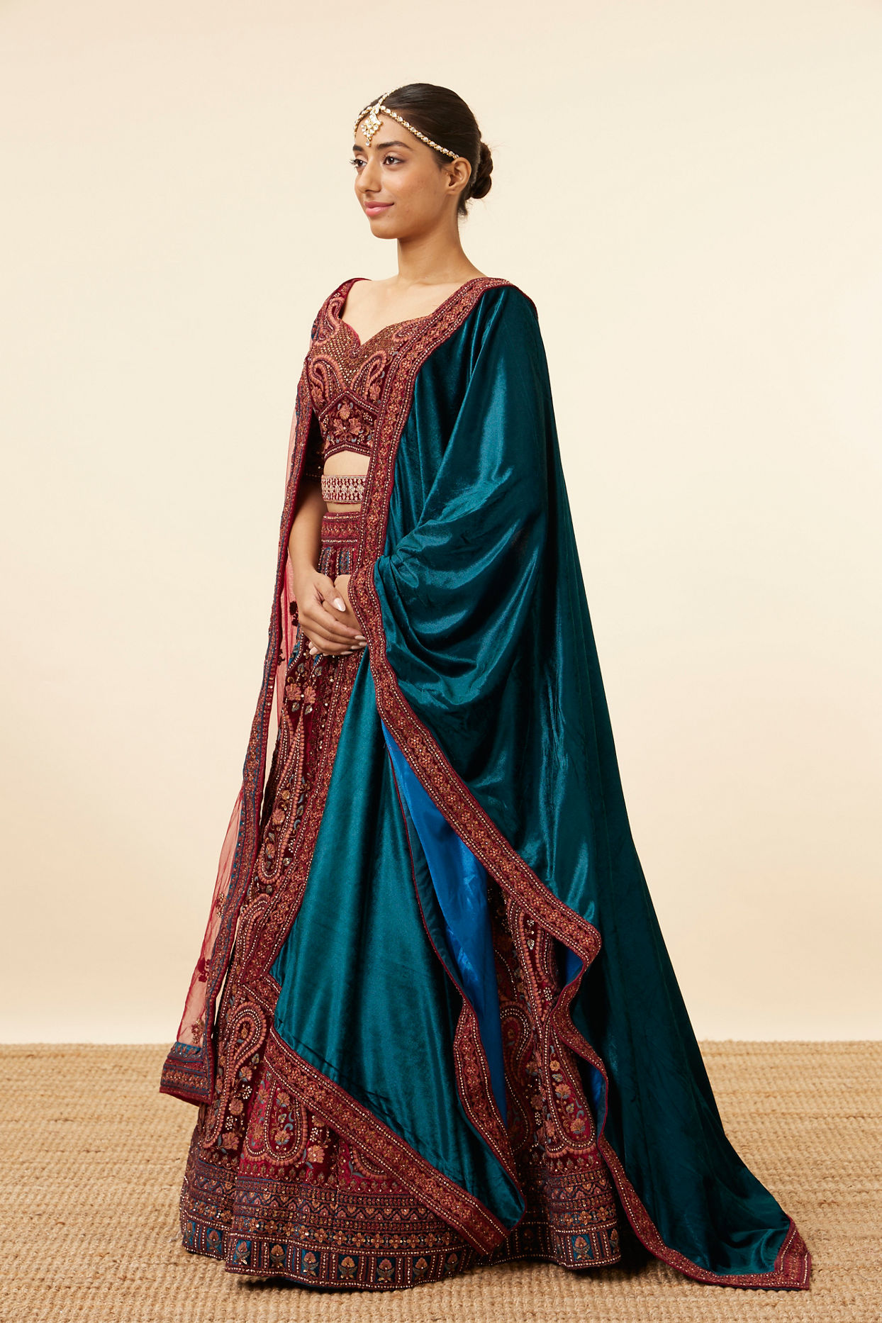 Mohey Women Rust Red Paisley Patterned Bridal Lehenga