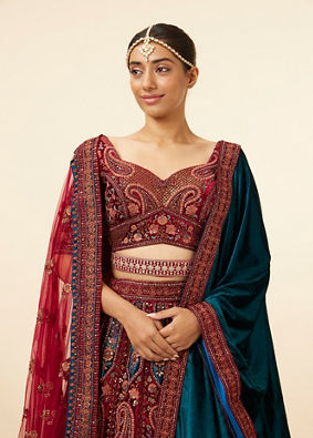 Rust Red Paisley Patterned Bridal Lehenga image number 1