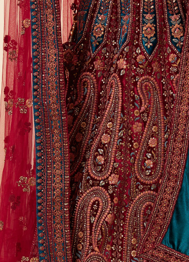 Mohey Women Rust Red Paisley Patterned Bridal Lehenga