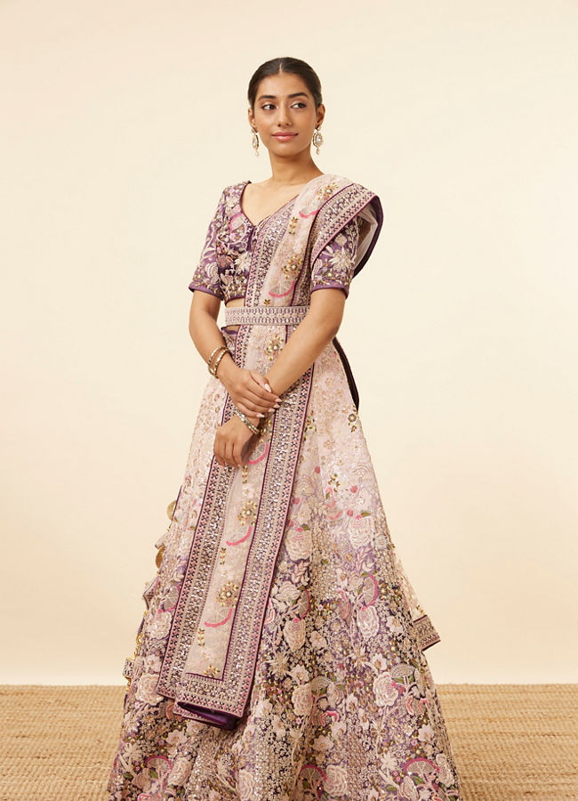 alt message - Mohey Women Light Pink Purple Embroidered Lehenga image number 2