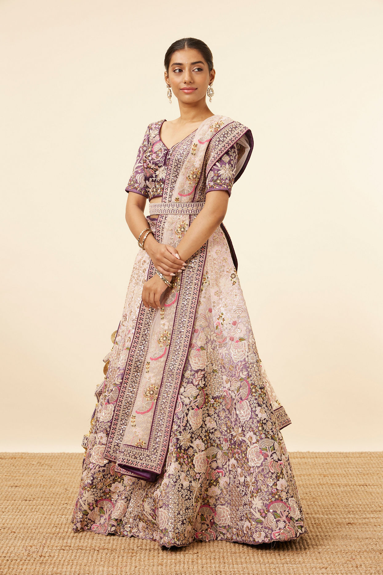 Light Pink Purple Embroidered Lehenga image number 2