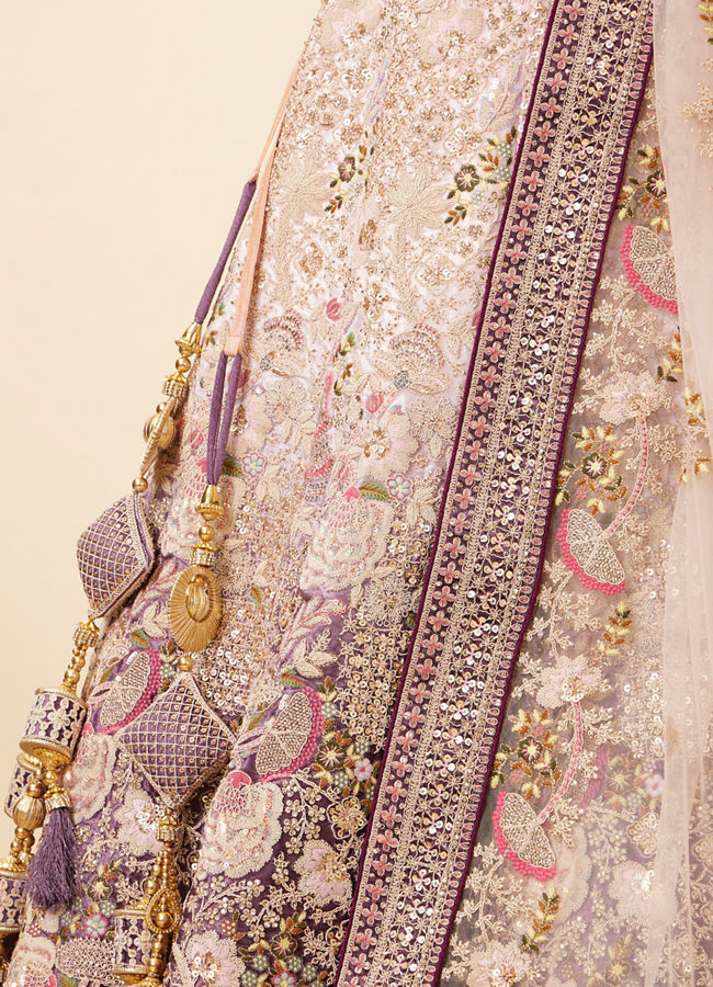 Mohey Women Light Pink Purple Embroidered Bridal Lehenga