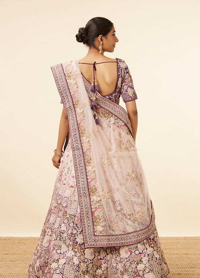 Light Pink Purple Embroidered Lehenga image number 3