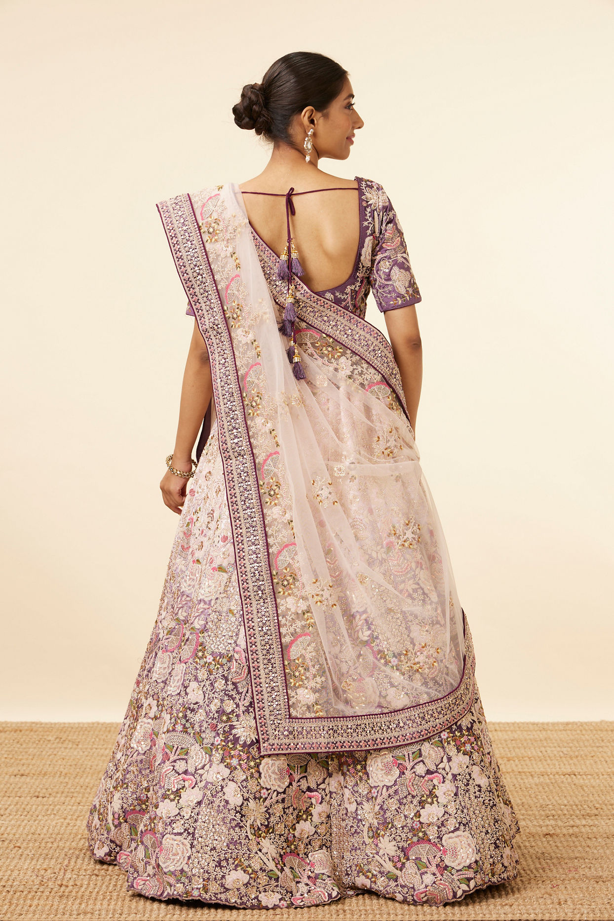 Light Pink Purple Embroidered Lehenga image number 3