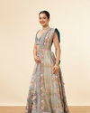 Mohey Women Light Blue Velvet Embroidered Bridal Lehenga